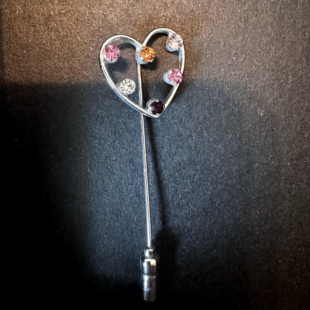 Vintage Heart Shaped Sterling Anson Pin with Colorful Gems